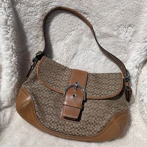 Authentic Coach Signature Soho Flap Buckle Shoulder Bag | Brown Leather